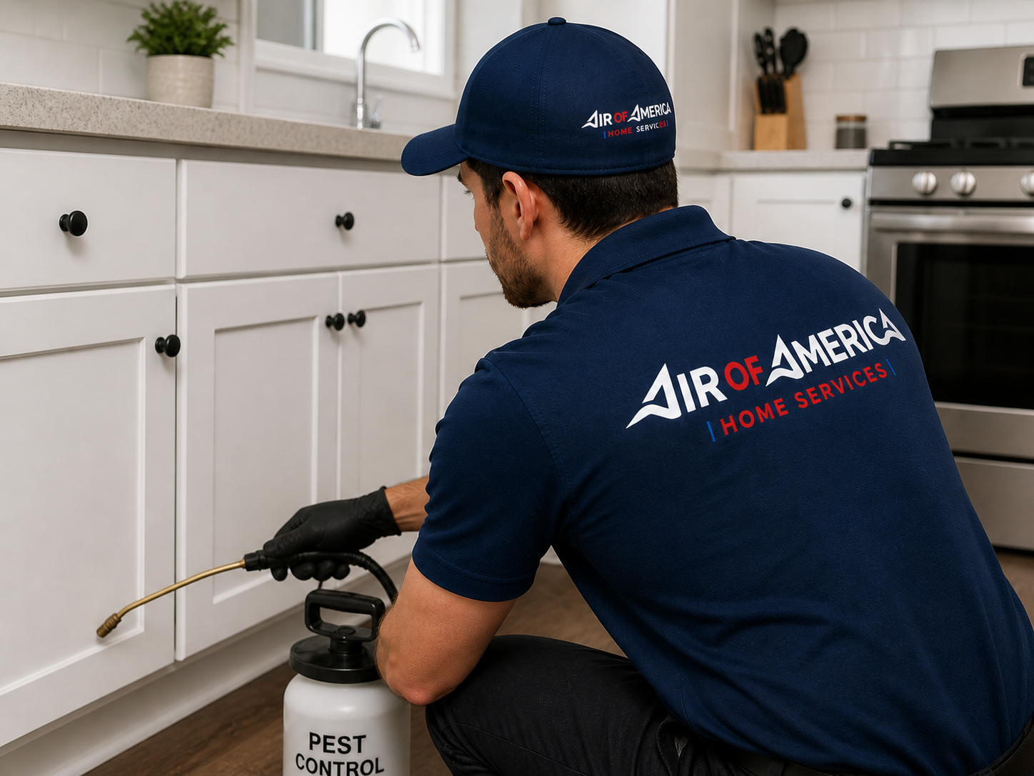 Air of America pest control technician inspecting a Virginia Beach home